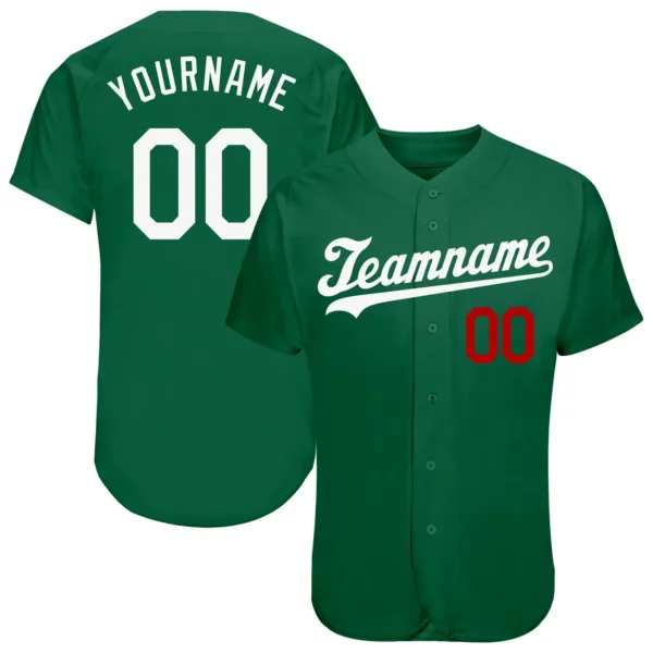 Custom Kelly Green Baseball Jersey with White-Red