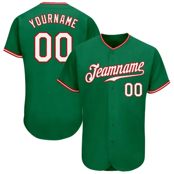 Custom Kelly Green Baseball Jersey with White-Red