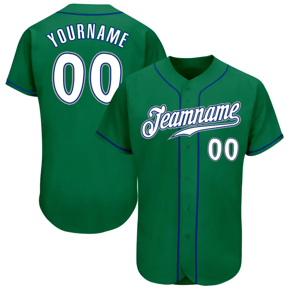 Custom Kelly Green Baseball Jersey with White-Royal
