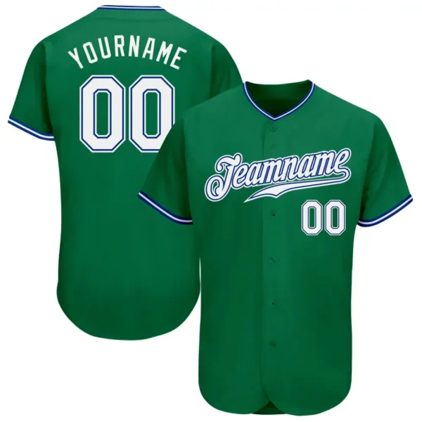 Custom Kelly Green Baseball Jersey with White-Royal