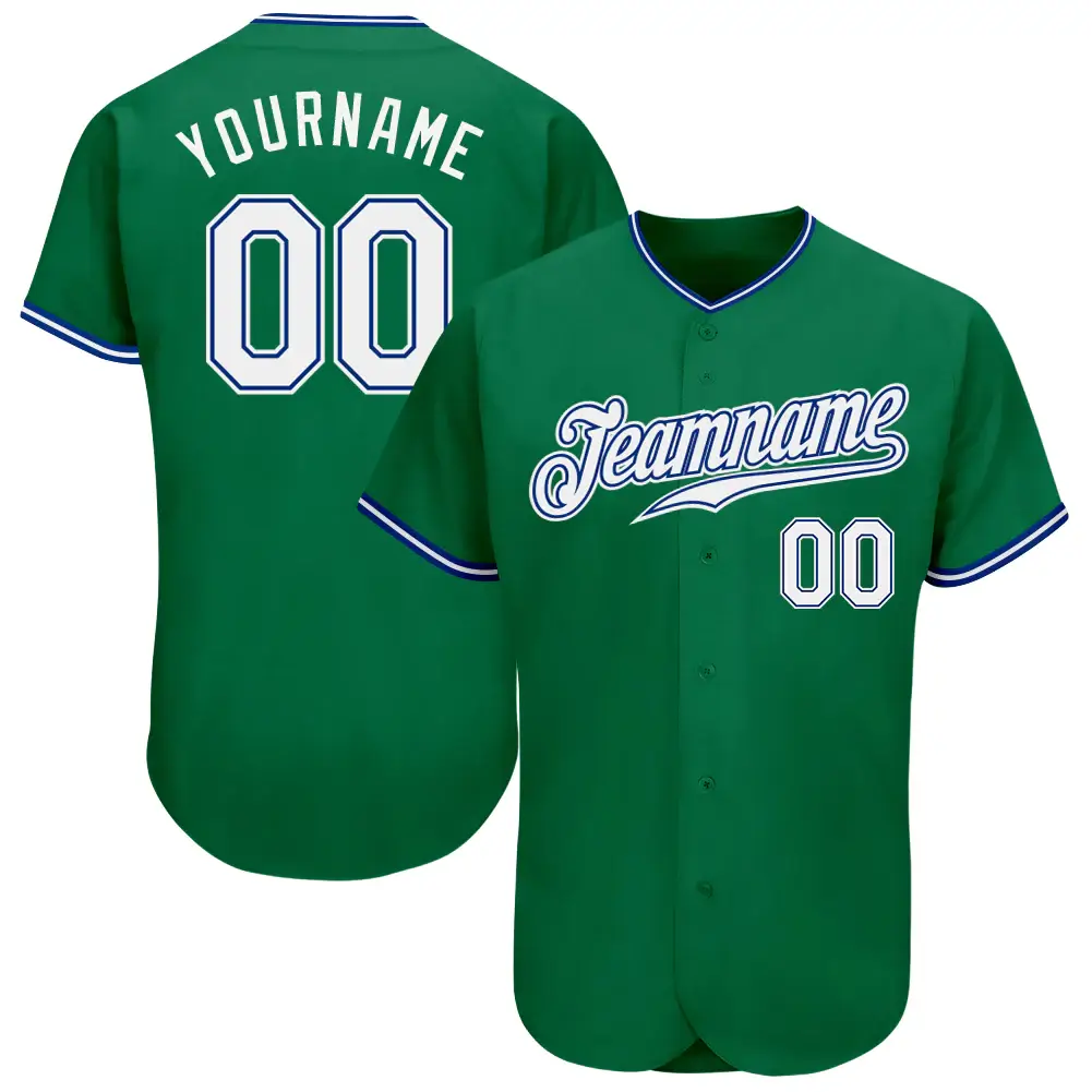 Custom Kelly Green Baseball Jersey with White-Royal