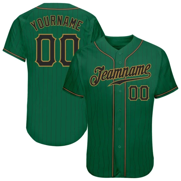 Custom Kelly Green Pinstripe Baseball Jersey with Black-Old Gold