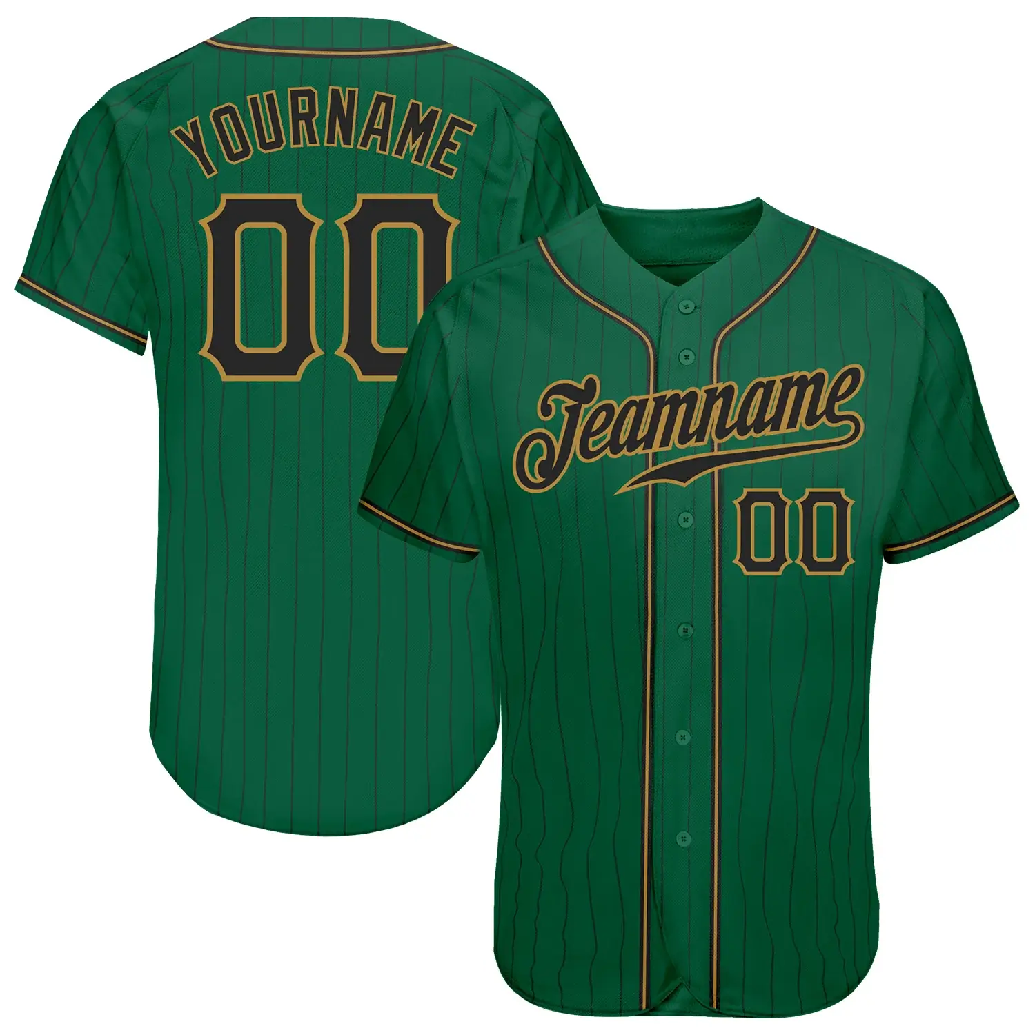 Custom Kelly Green Pinstripe Baseball Jersey with Black-Old Gold