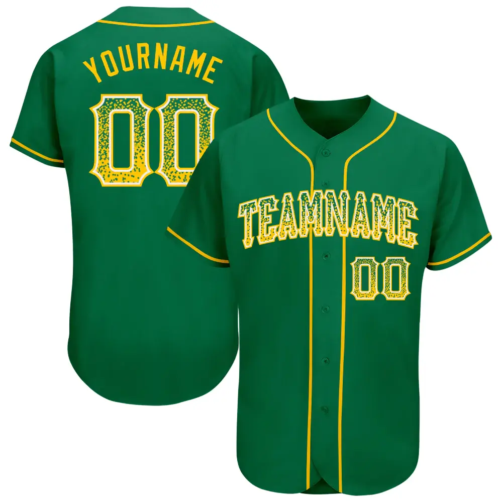 Custom Kelly Green Drift Fashion Baseball Jersey with Gold-White