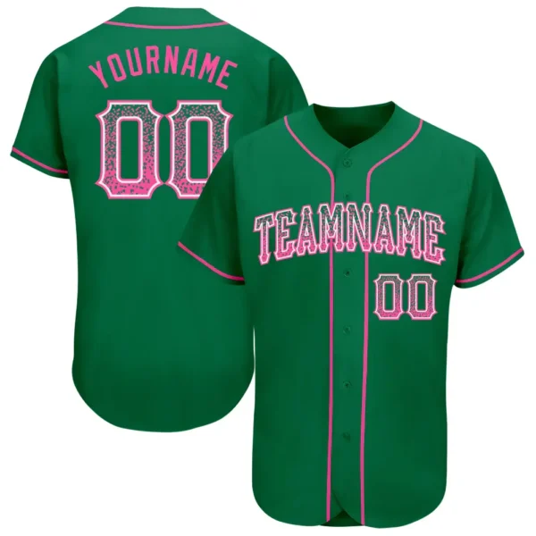 Custom Kelly Green Drift Fashion Baseball Jersey with Pink-White