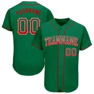 Custom Kelly Green Drift Fashion Baseball Jersey with Red-White