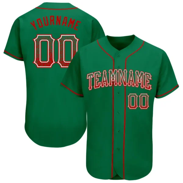 Custom Kelly Green Drift Fashion Baseball Jersey with Red-White