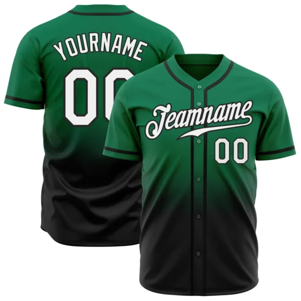 Custom Kelly Green Fade Fashion Baseball Jersey with White-Black