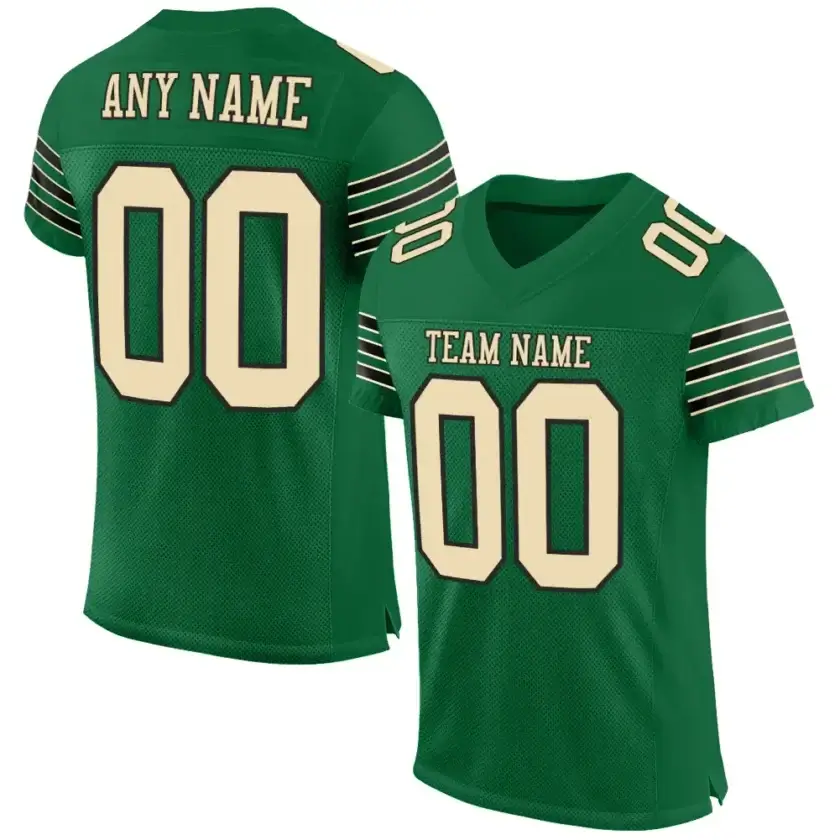 Custom Kelly Green Mesh Football Jersey with Cream-Black