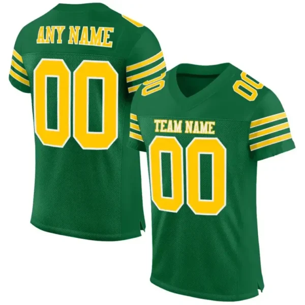 Custom Kelly Green Mesh Football Jersey with Gold