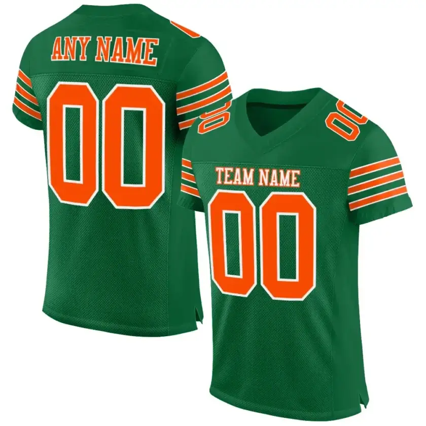 Custom Kelly Green Mesh Football Jersey with Orange