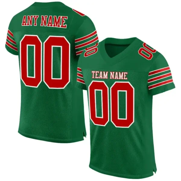 Custom Kelly Green Mesh Football Jersey with Red