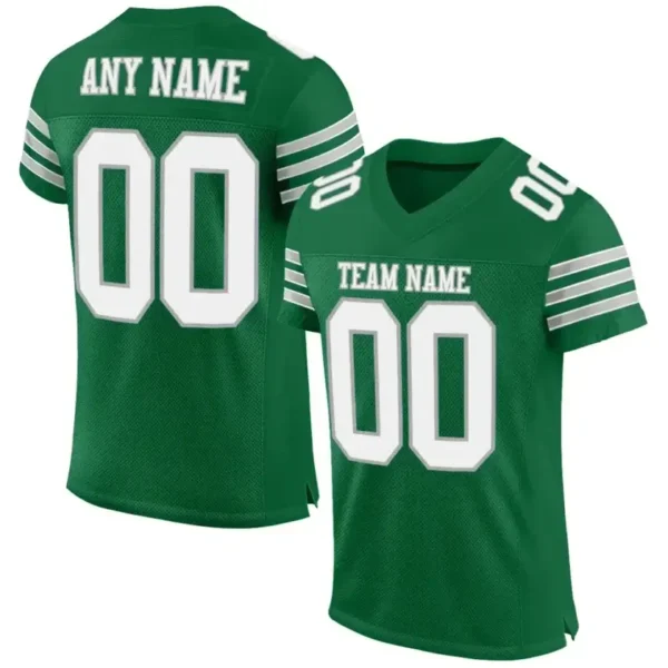 Custom Kelly Green Mesh Football Jersey with White-Gray