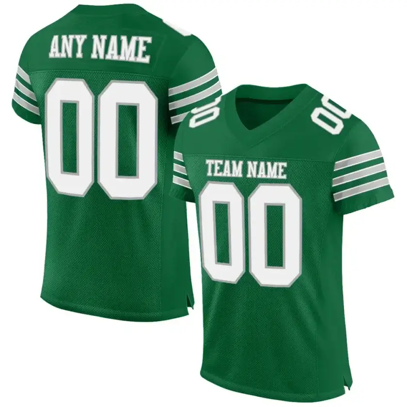 Custom Kelly Green Mesh Football Jersey with White-Gray