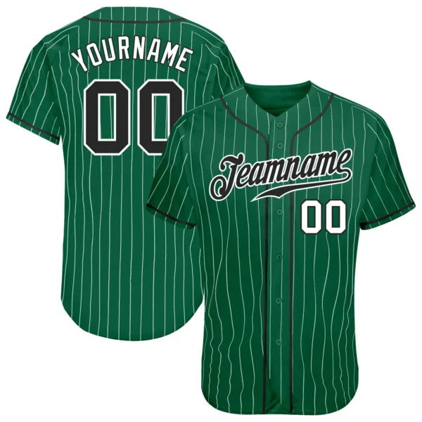 Custom Kelly Green Pinstripe Baseball Jersey with Black-White
