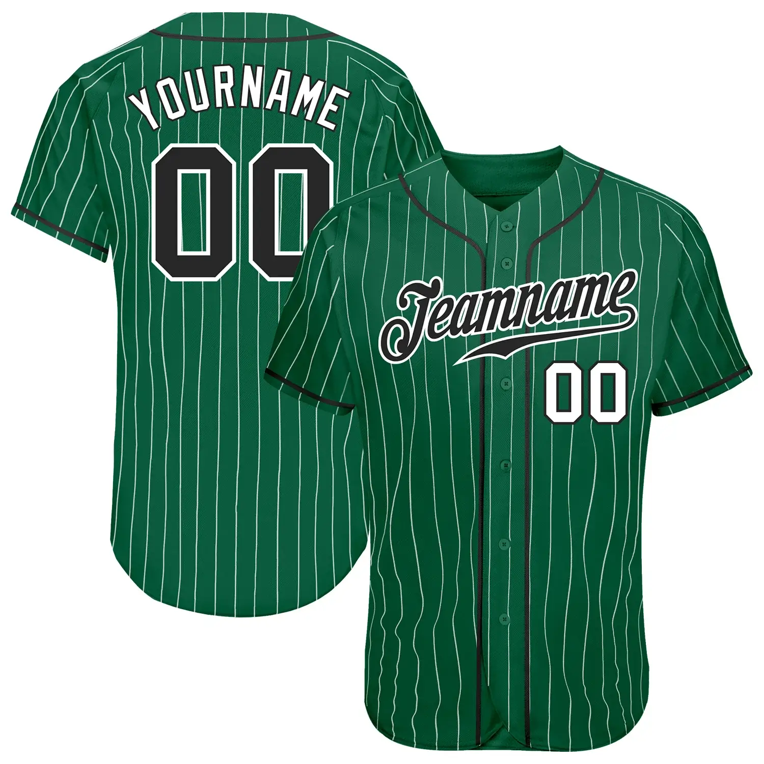 Custom Kelly Green Pinstripe Baseball Jersey with Black-White