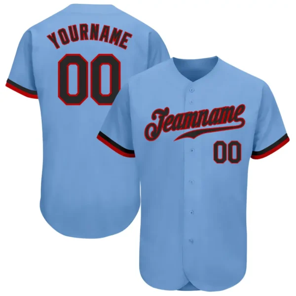 Custom Light Blue Baseball Jersey with Black-Red