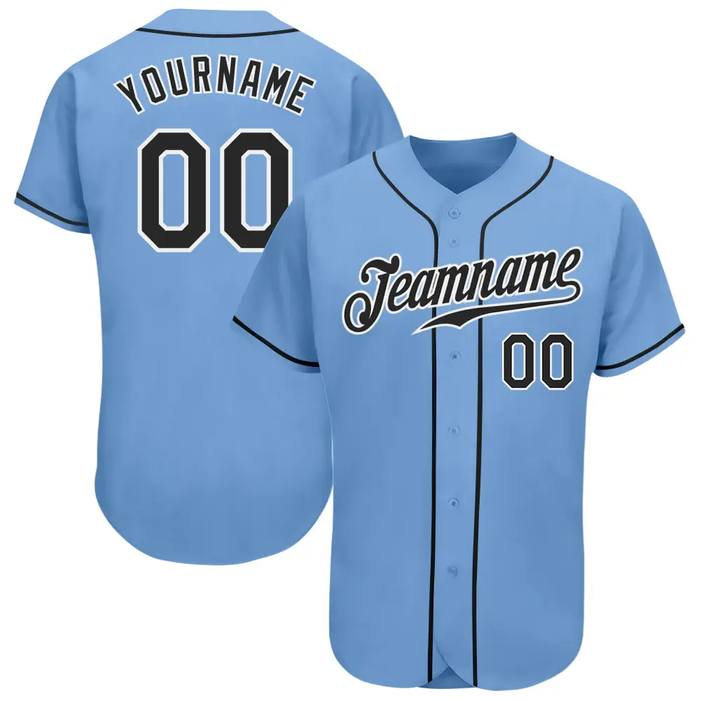 Custom Light Blue Baseball Jersey with Black-White