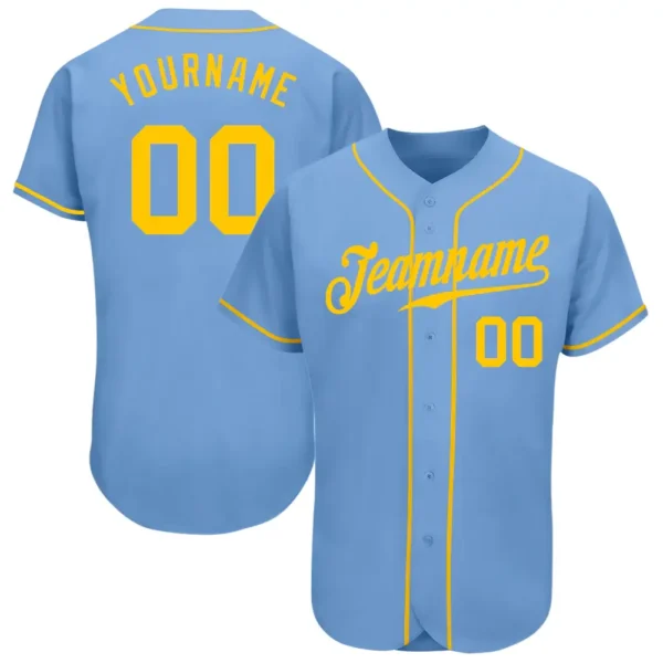 Custom Light Blue Baseball Jersey with Gold