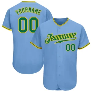 Custom Light Blue Baseball Jersey with Kelly Green-Gold