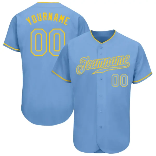 Custom Light Blue Baseball Jersey with Light Blue-Gold