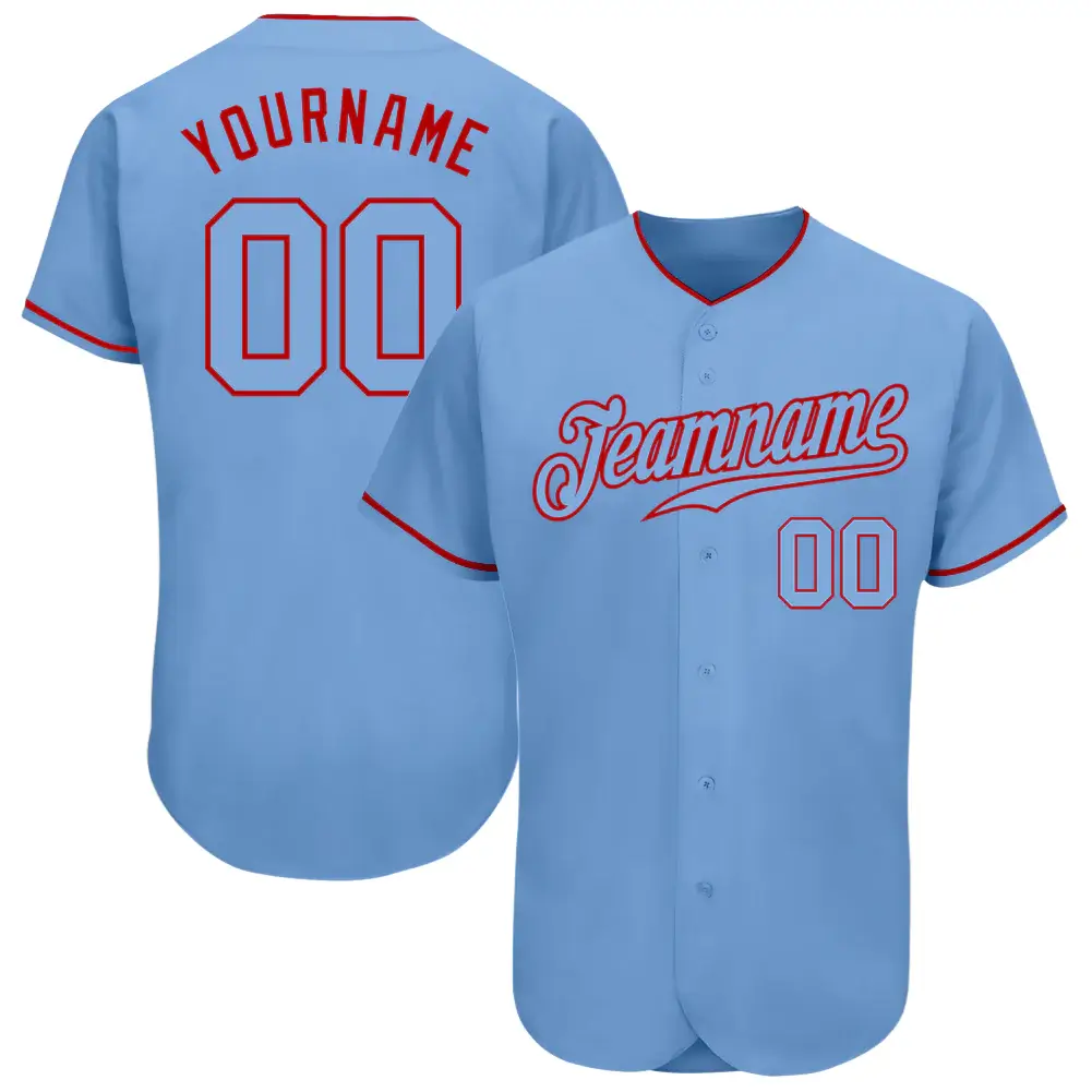 Custom Light Blue Baseball Jersey with Light Blue-Red