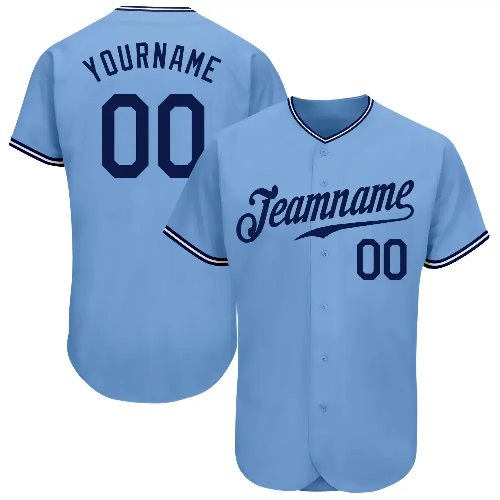 Custom Light Blue Baseball Jersey with Navy-White