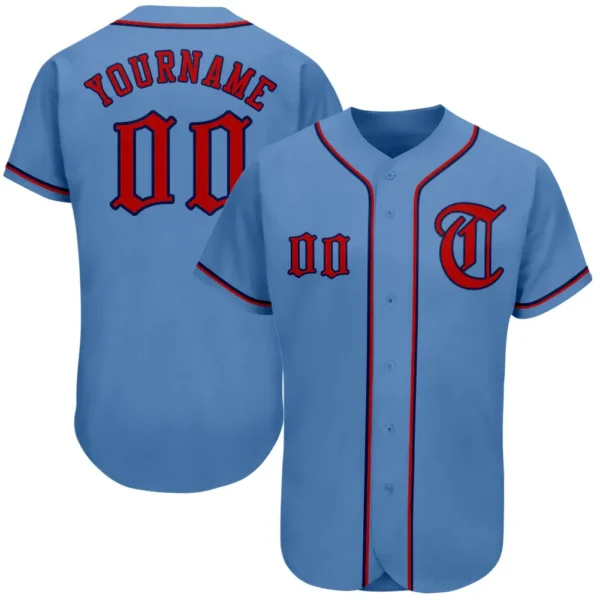 Custom Light Blue Baseball Jersey with Red-Navy