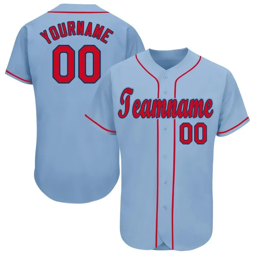 Custom Light Blue Baseball Jersey with Red-Navy