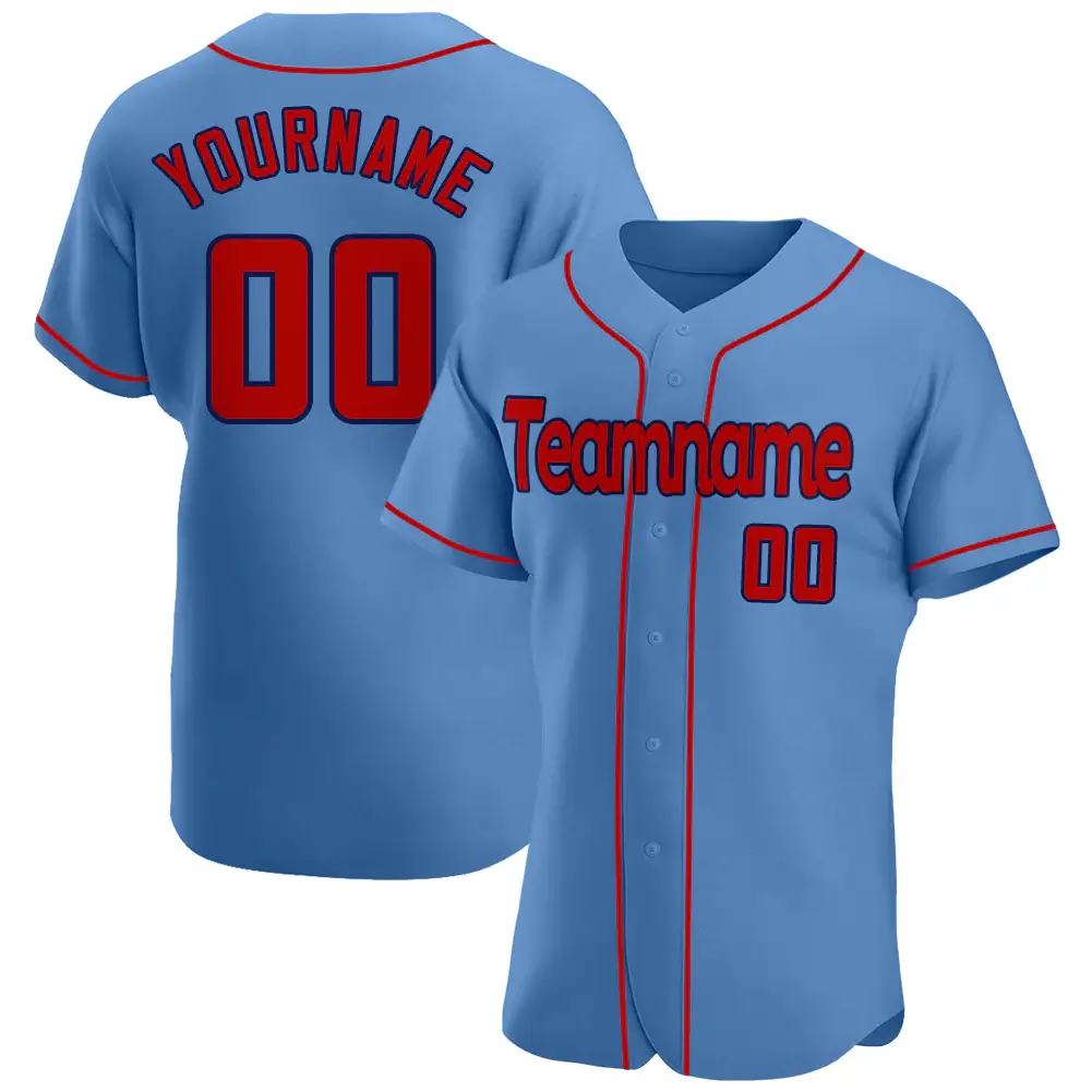 Custom Light Blue Baseball Jersey with Red-Navy