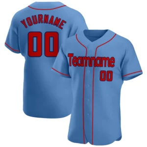 Custom Light Blue Baseball Jersey with Red-Navy
