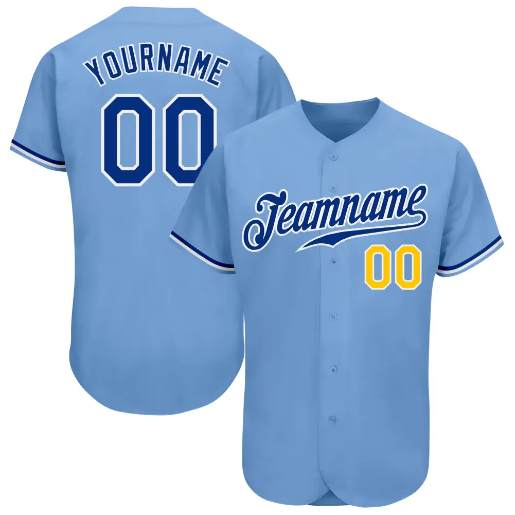 Custom Light Blue Baseball Jersey with Royal-Gold