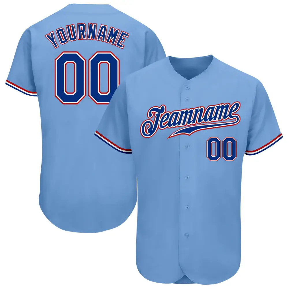 Custom Light Blue Baseball Jersey with Royal-Red