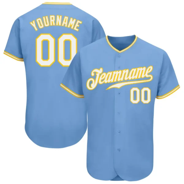 Custom Light Blue Baseball Jersey with White-Gold