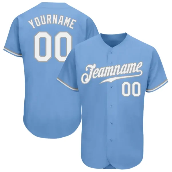 Custom Light Blue Baseball Jersey with White-Gray