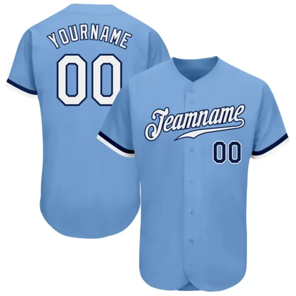 Custom Light Blue Baseball Jersey with White-Navy
