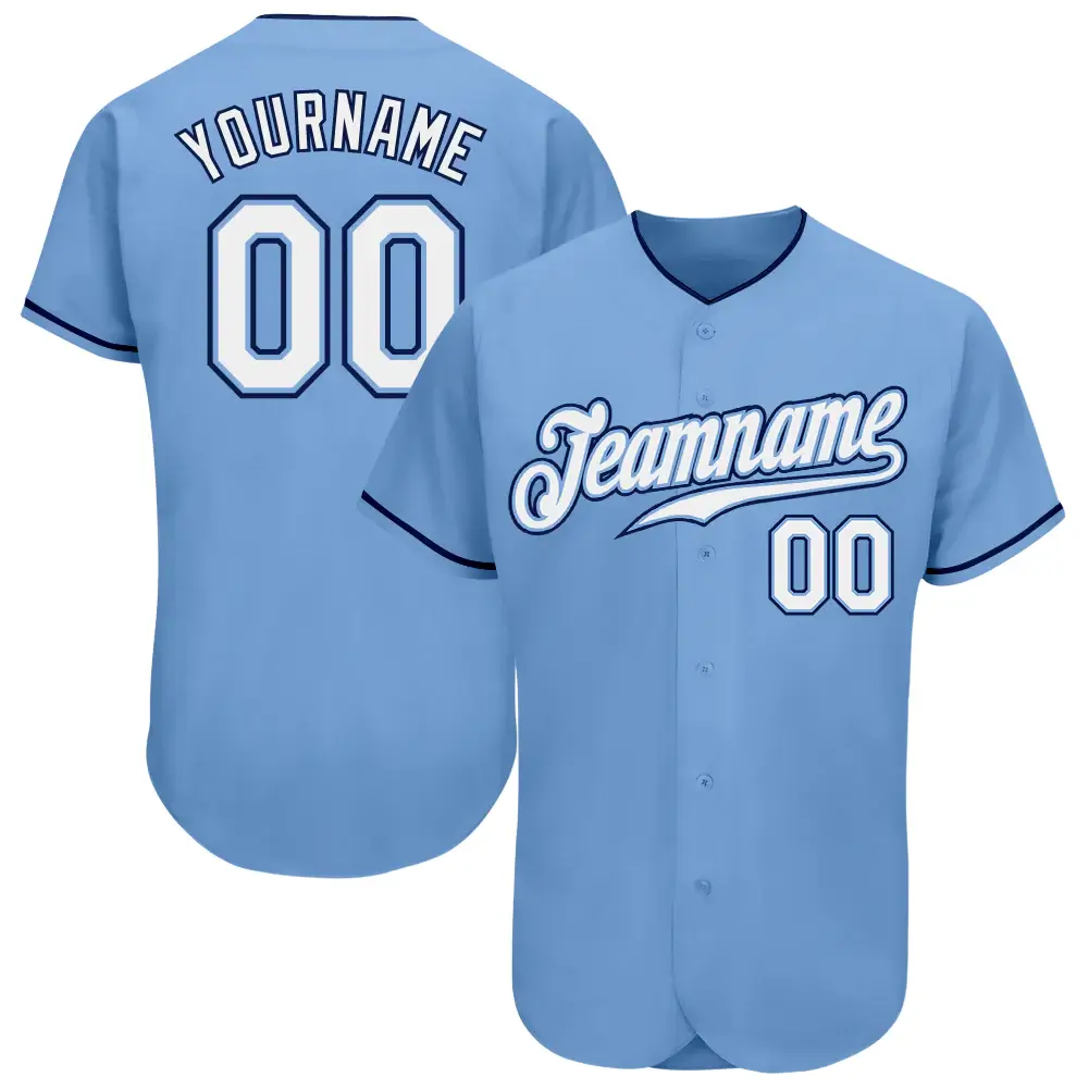 Custom Light Blue Baseball Jersey with White-Navy