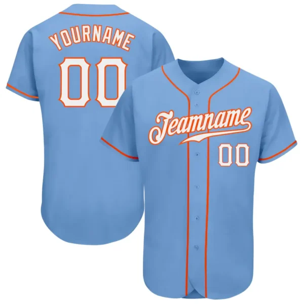 Custom Light Blue Baseball Jersey with White-Orange