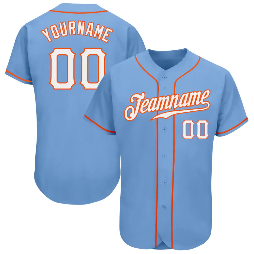 Custom Light Blue Baseball Jersey with White-Orange