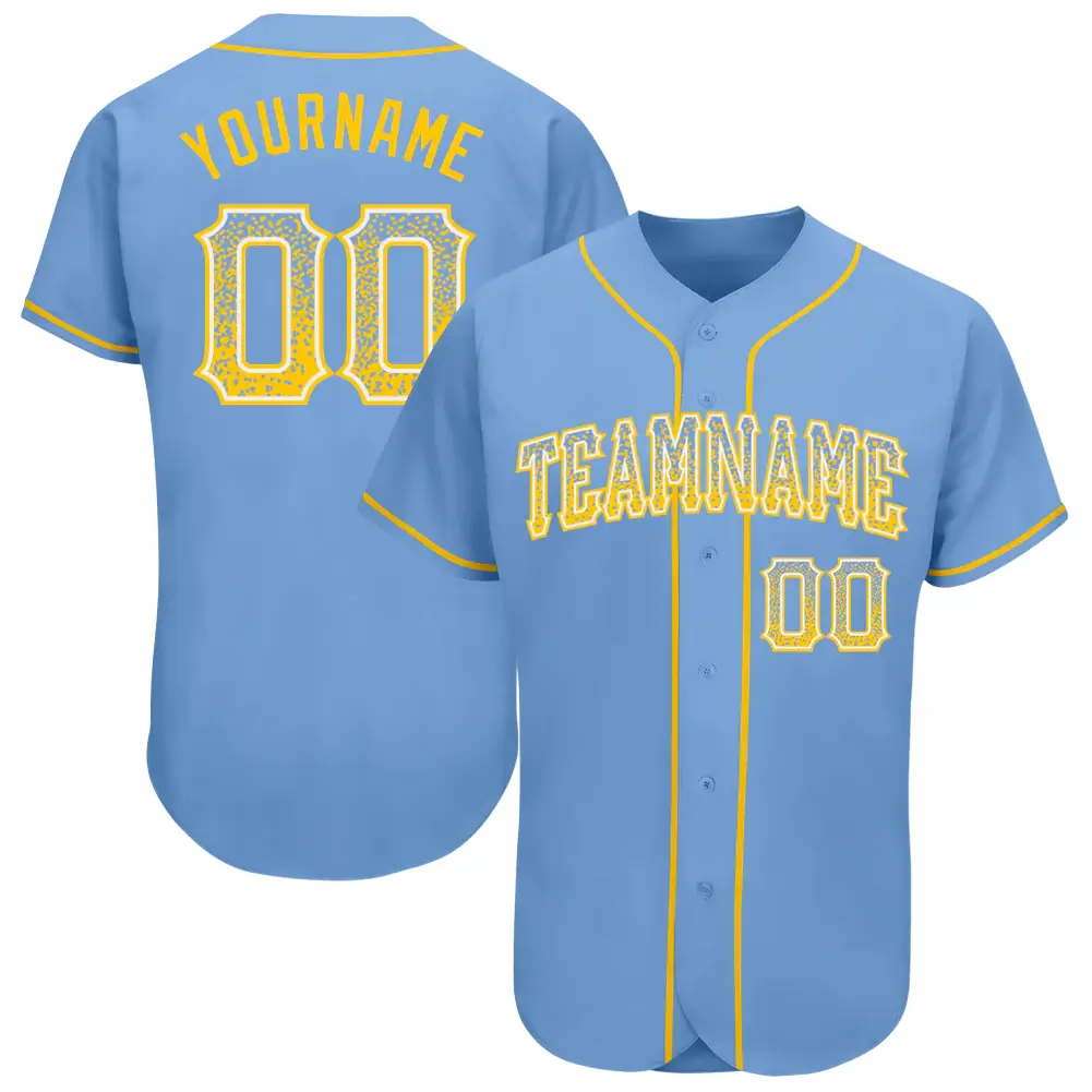 Custom Light Blue Drift Fashion Baseball Jersey with Gold-White