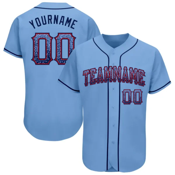 Custom Light Blue Drift Fashion Baseball Jersey with Navy-Red