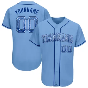 Custom Light Blue Drift Fashion Baseball Jersey with Royal-White