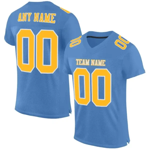 Custom Light Blue Mesh Football Jersey with Gold