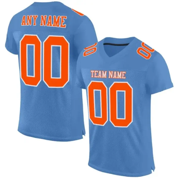 Custom Light Blue Mesh Football Jersey with Orange