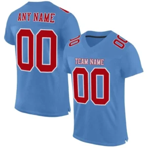 Custom Light Blue Mesh Football Jersey with Red
