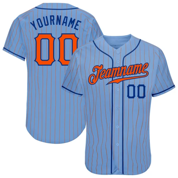 Custom Light Blue Pinstripe Baseball Jersey with Orange-Royal