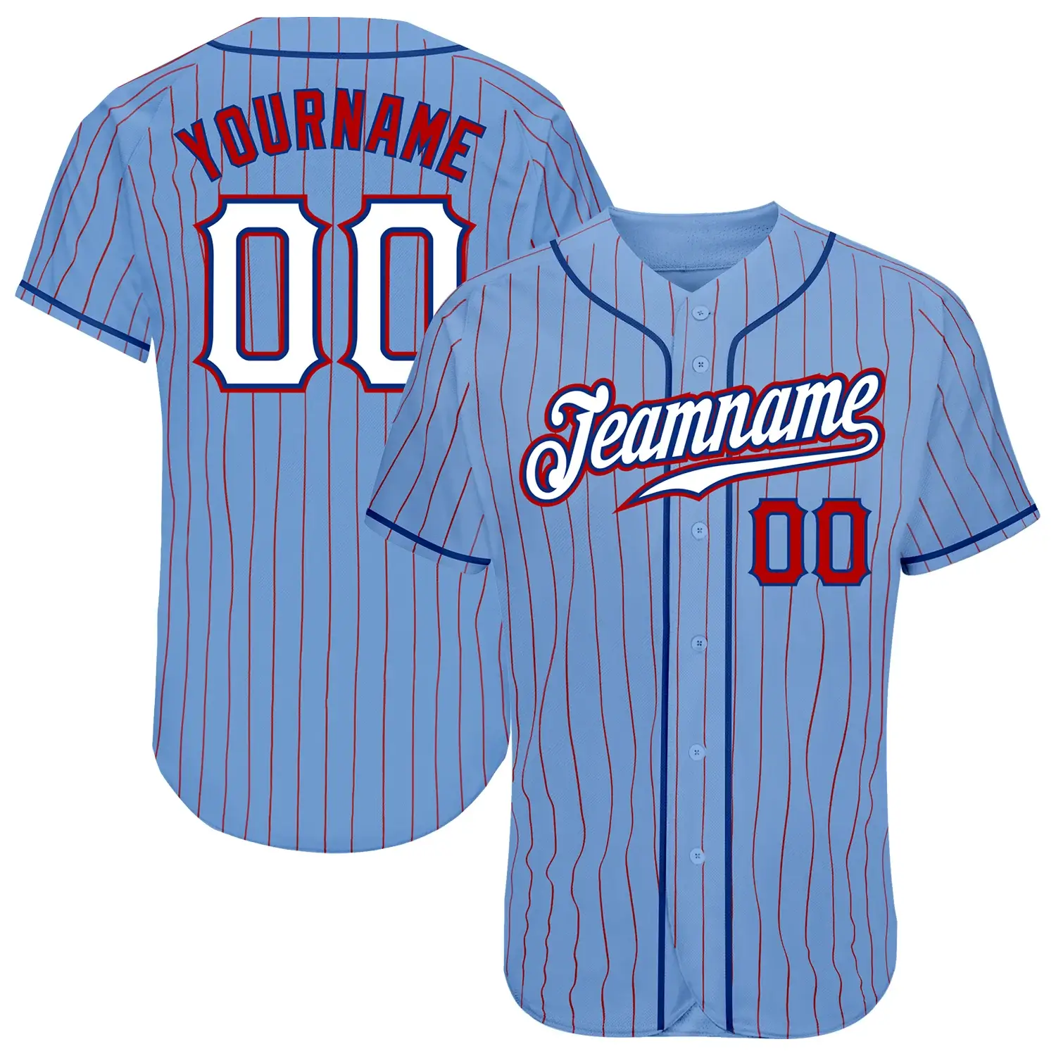 Custom Light Blue Pinstripe Baseball Jersey with White-Royal