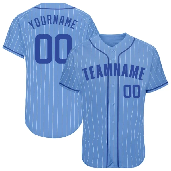 Custom Light Blue Pinstripe Baseball Jersey with Royal