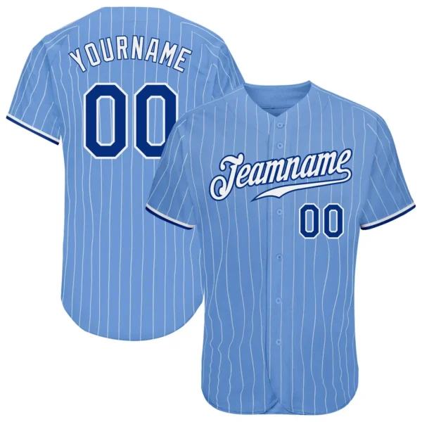 Custom Light Blue Pinstripe Baseball Jersey with Royal-White