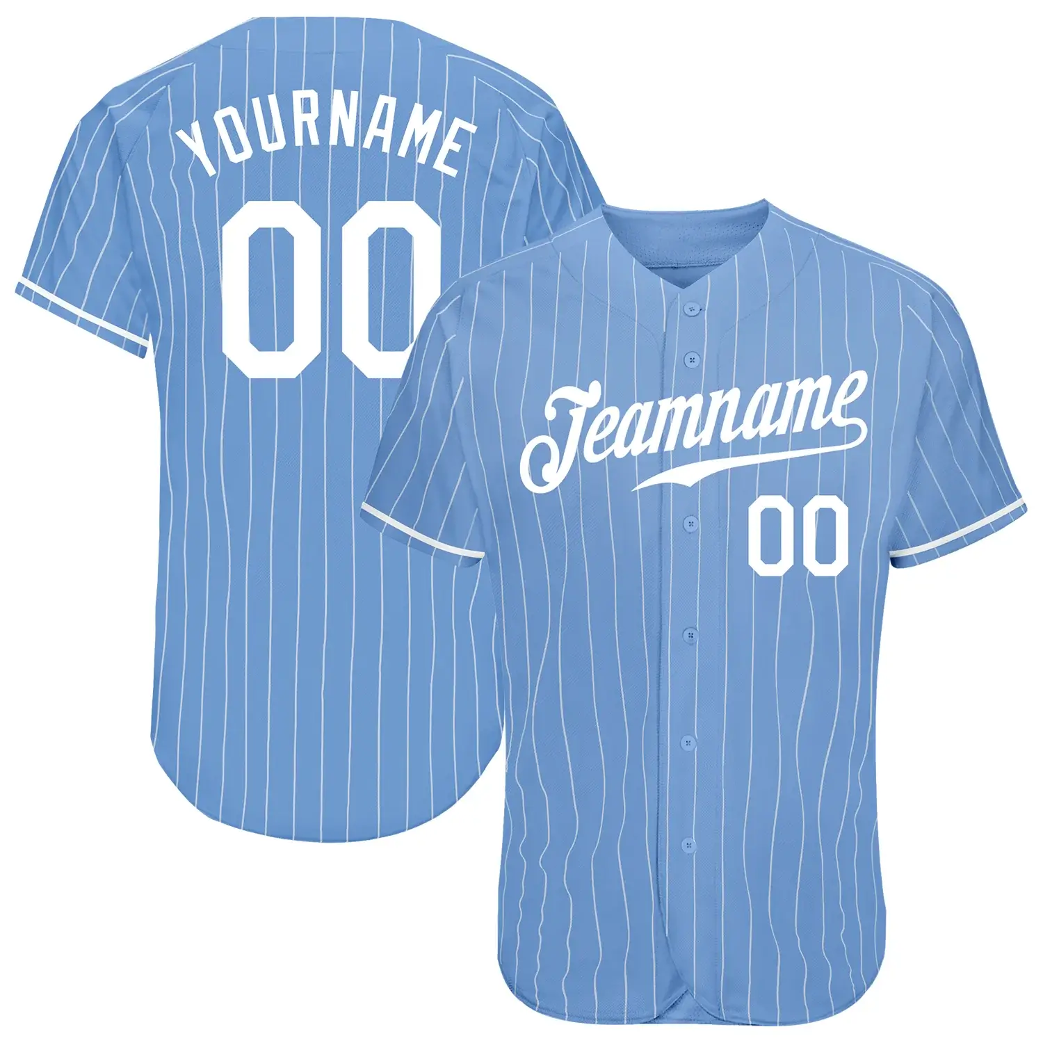 Custom Light Blue Pinstripe Baseball Jersey with White